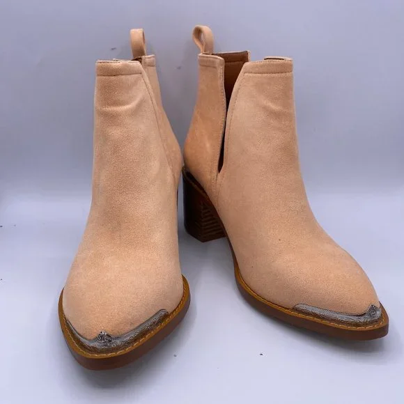 YDN Ankle Booties Low Heel Faux Suede Stacked Boot - Picture 2 of 10